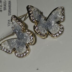 Gold and Silver Crystal Butterfly Earrings